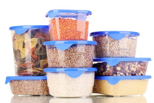 Filled plastic containers