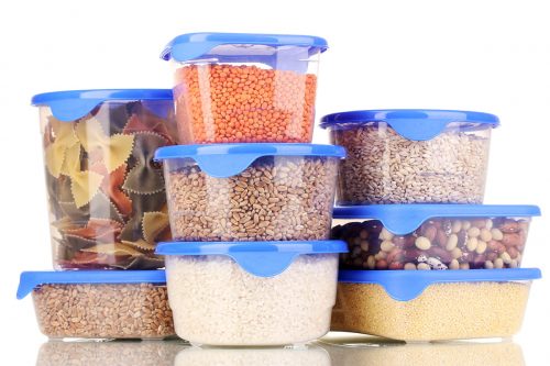 Filled plastic containers